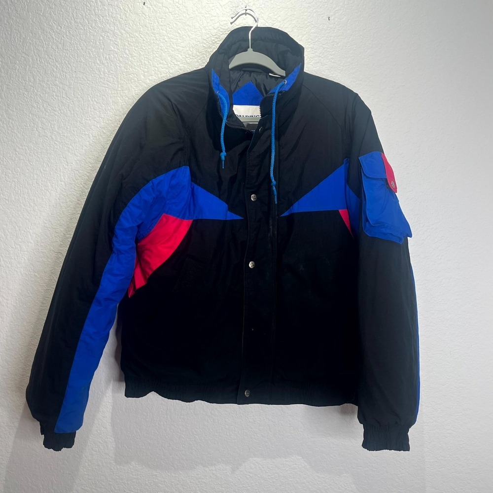 Vintage Spalding‎ Ski Jacket Mens Medium Black Colorblock Windbreaker Full Zip